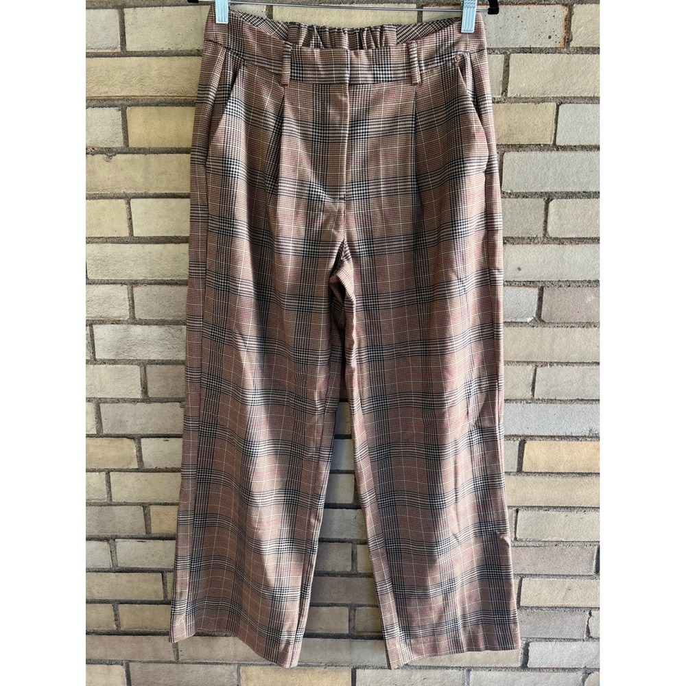 Old Navy Taylor High-Rise Wide Leg Trouser Pleated Brown Plaid Sz Medium Petite